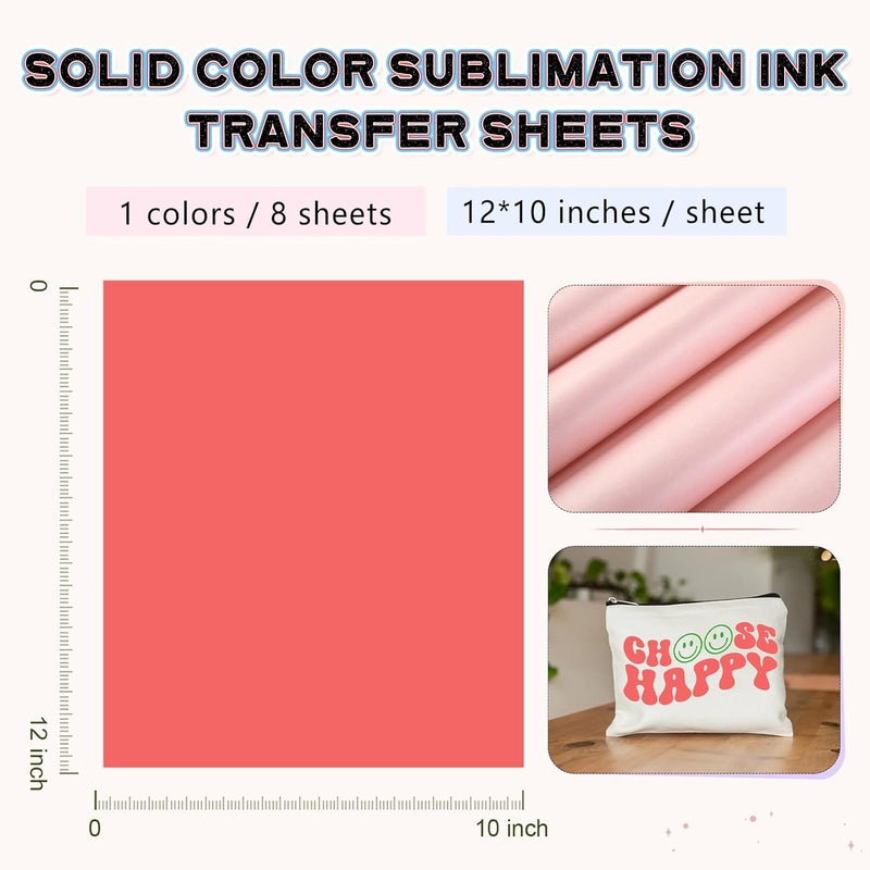 HTVSTD Pink Sublimation Ink Transfer Sheets 8 Sheets 12'' x 10''Neon Pink Sublimation Paper Transfer Sheets for Mugs Tumblers DIY Transfer Paper - Image 3